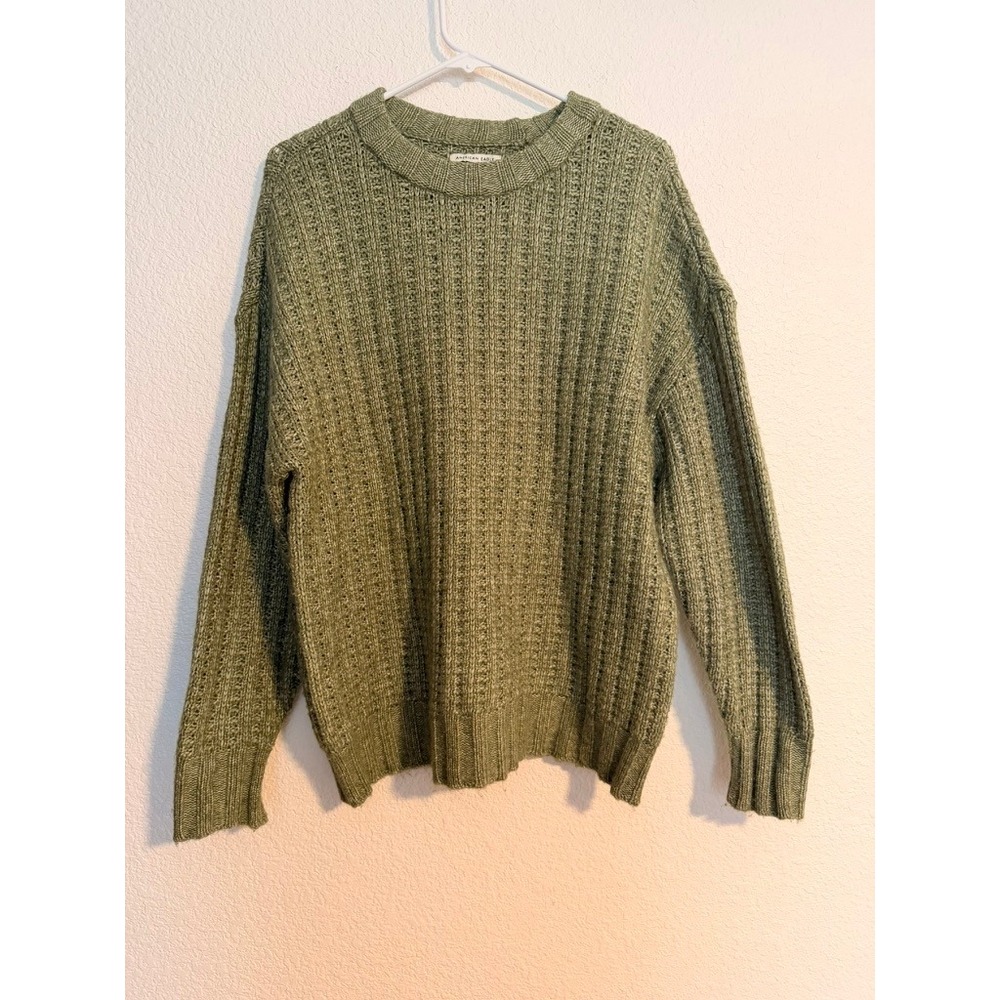 American Eagle Sage Green Textured Knit Crewneck Sweater Small Pullover GS17